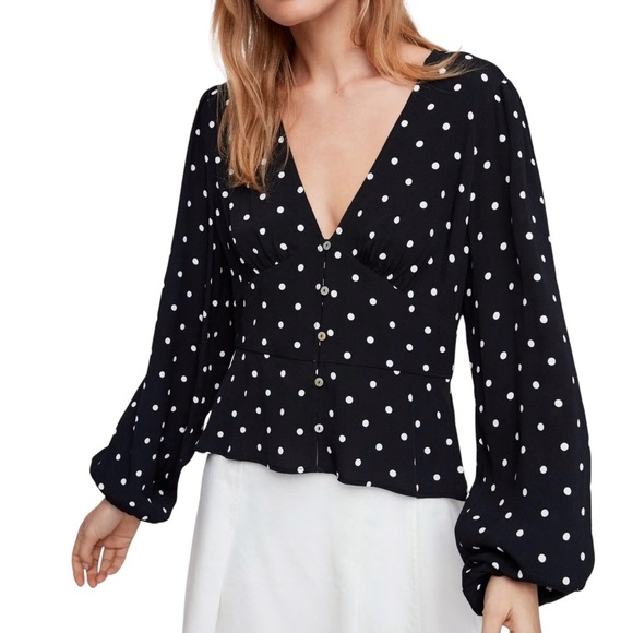 Aritzia Tops - Aritzia Wilfred New Prairie Blouse Black & White Polka Dot Peplum Blouse Sz S